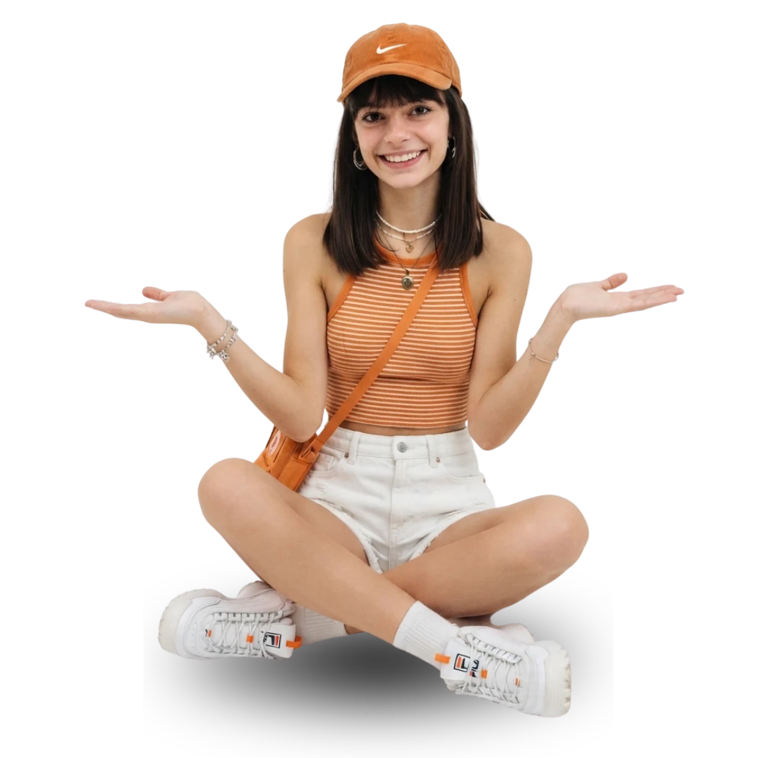 Distribuidora sentada mostrando la plataforma